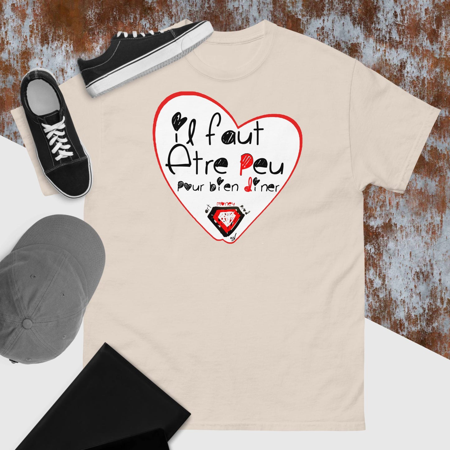 T-shirt classique unisexe - Il faut être peu pour bien diner