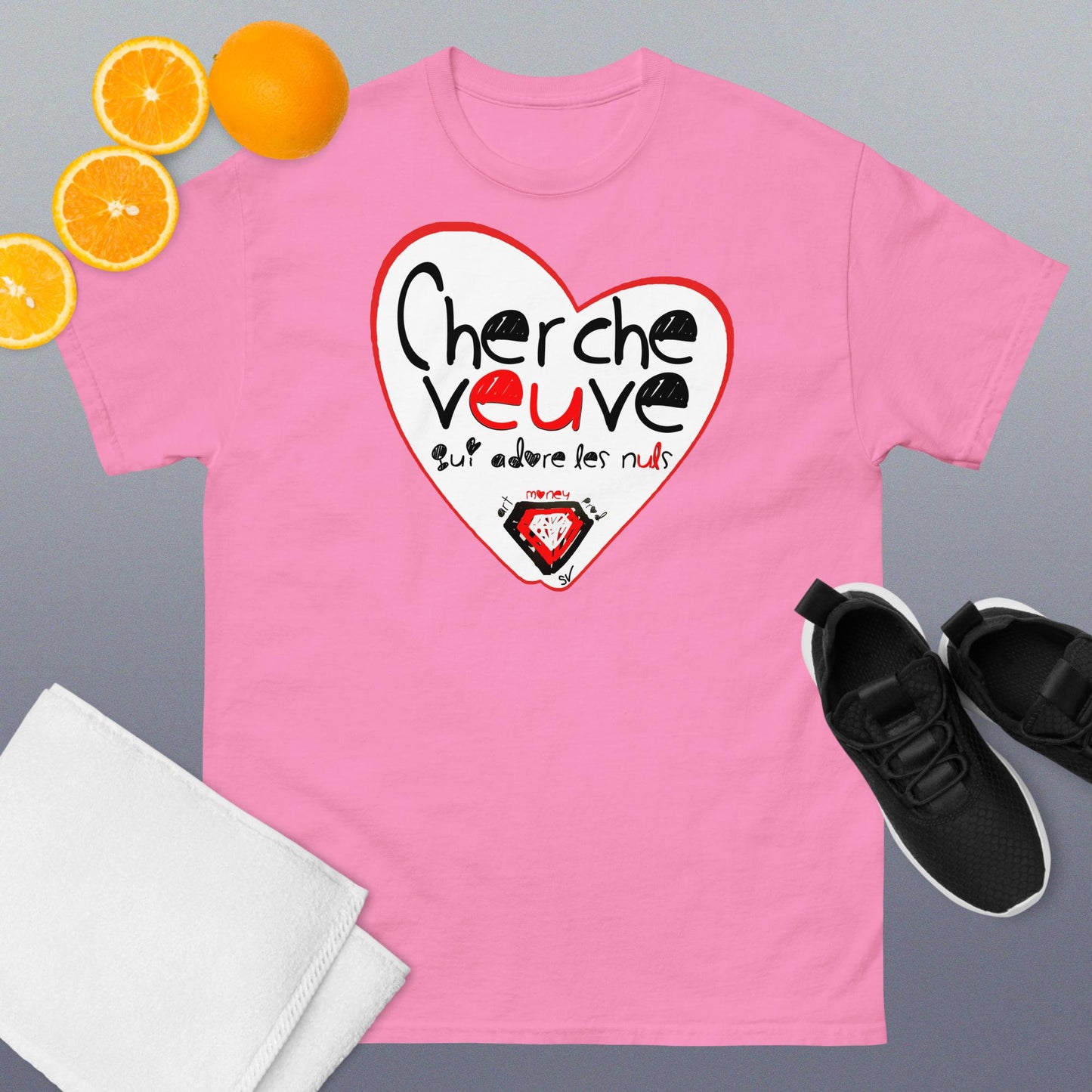 T-shirt classique unisexe - Cherche veuve qui adore les nuls