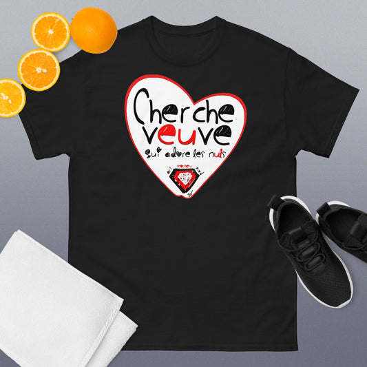 T-shirt classique unisexe - Cherche veuve qui adore les nuls