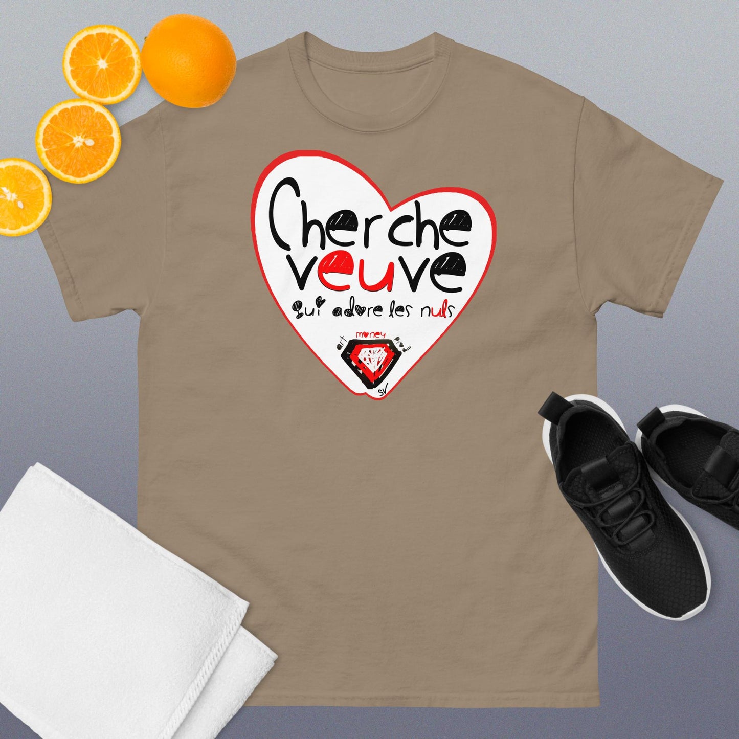 T-shirt classique unisexe - Cherche veuve qui adore les nuls