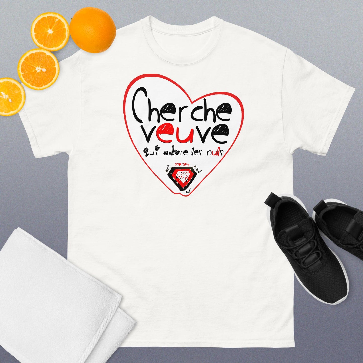 T-shirt classique unisexe - Cherche veuve qui adore les nuls